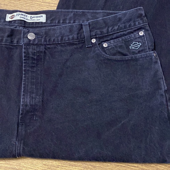 Harley Davidson Motorcycle Lightly Faded Black Short Length Denim Jeans Size 46 - Picture 3 of 10